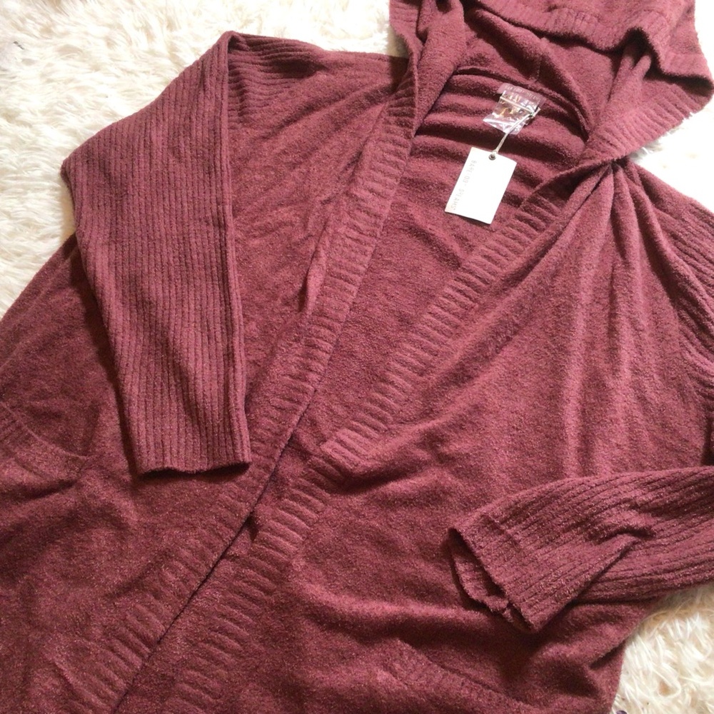 NWT Barefoot Dreams Cozy Chic Lite Hooded Relaxed Cardi Berry 3X XXXL Soft Plus - Picture 4 of 6